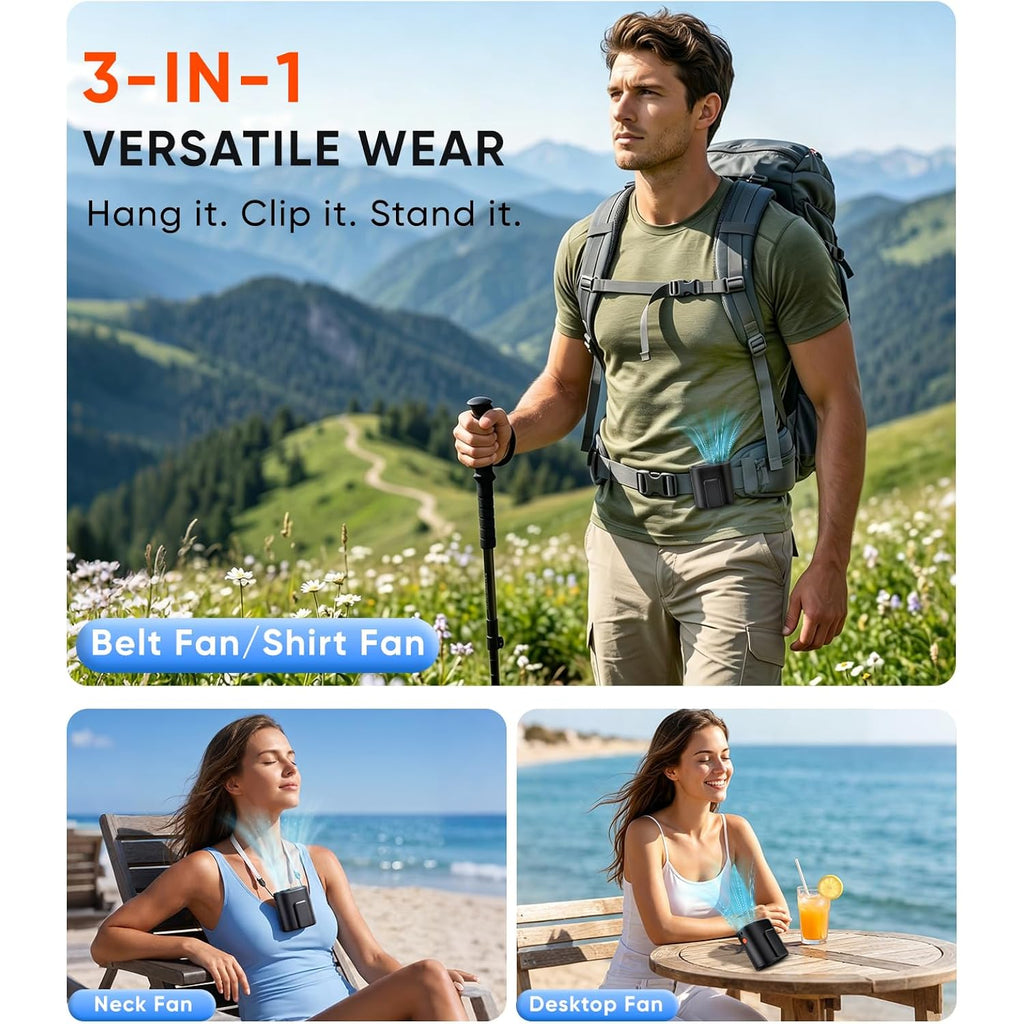 Ai Portable Waist Fan, 6-Speed 15,000Rpm Strong Turbo Airflow, 30H Cooling Battery Powered Personal Fan Rechargeable, Wearable Hands-Free Shirt/Belt/Body Fan For Travel, Work, Outdoor, Gift For Men