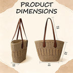 Straw Tote Bag Woven Beach Bag For Women, Large Capacity Summer Shoulder Boho Handbag Vacation