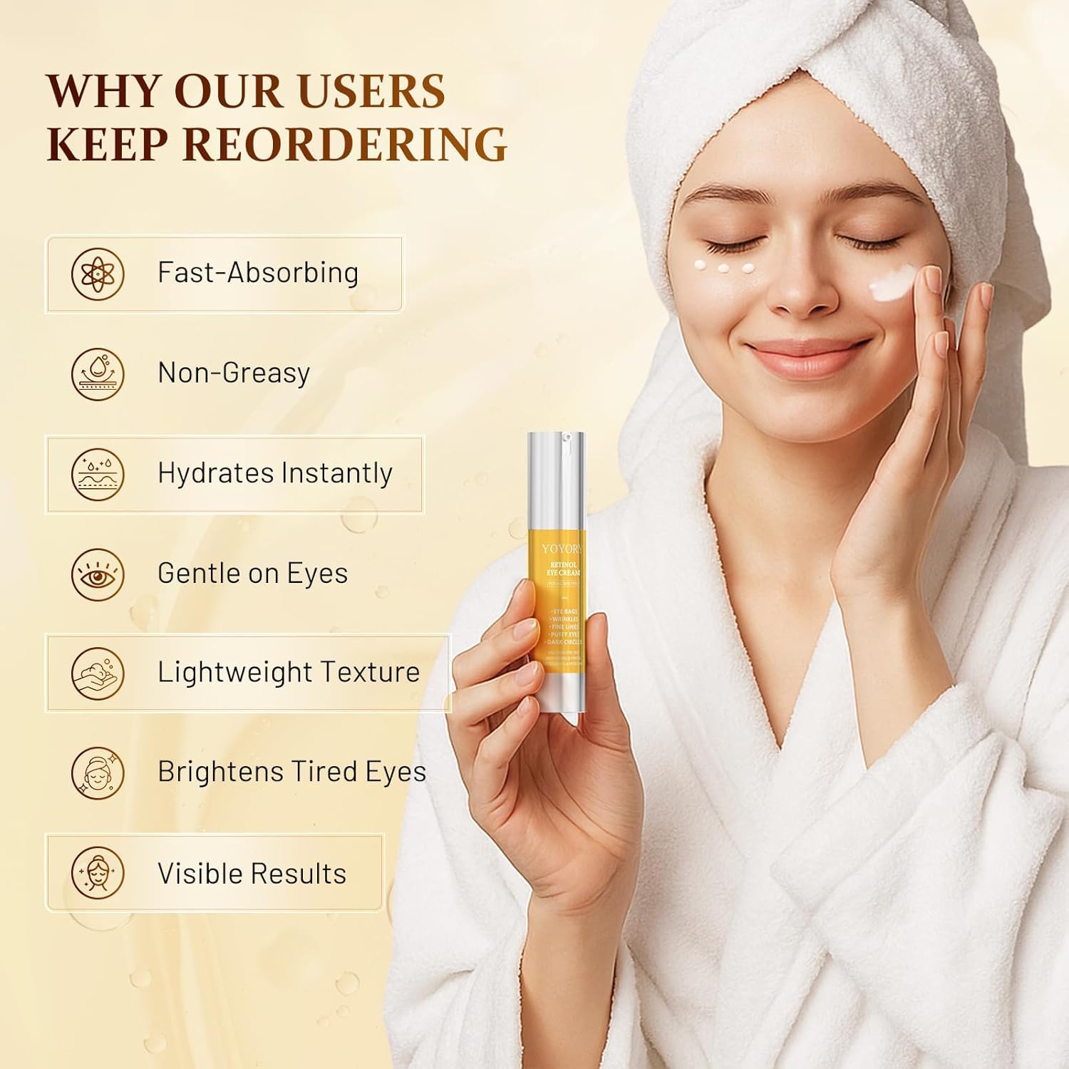 Retinol Eye Cream For Dark Circles & Puffiness – Hydrating & Moisturizing Under Eye Treatment For Wrinkles, Fine Lines & Eye Bags, Gold Formula For Smooth, Revitalized Skin, 0.65 Fl Oz