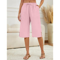 Womens Capris Pants High Waist Drawstring Comfy Casual Pants Lightweight Trousers Buttons with Pockets