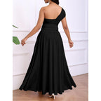 Ekaliy Women'S One Shoulder Belted Maxi Dress Long Formal Wedding Guest Dress With Pockets