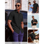 Pj Paul Jones Mens Short Sleeve Dress Shirts Stretch Wrinke Free Untucked Business Casual Button Down Shirt Regular Fit