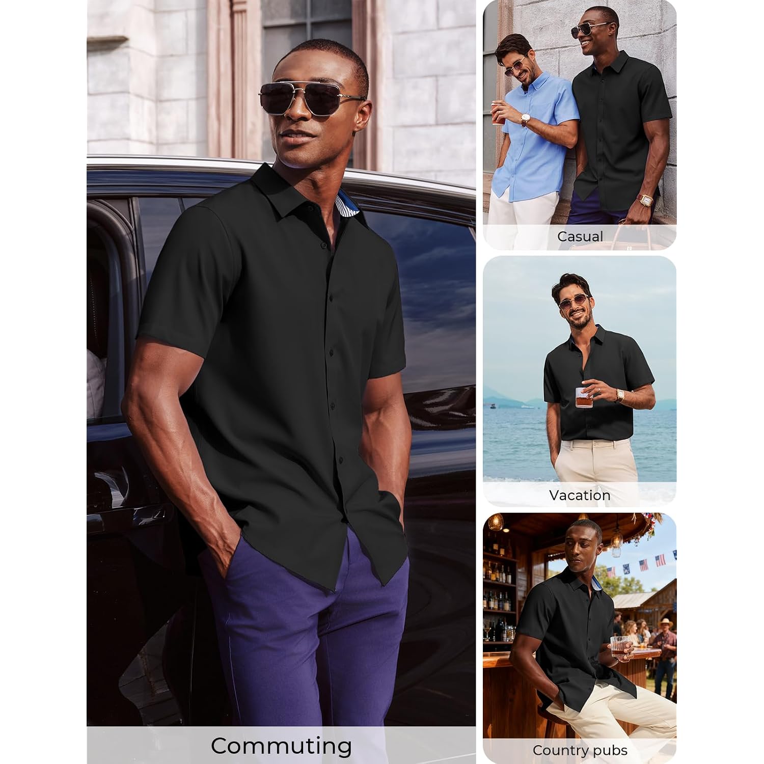 Pj Paul Jones Mens Short Sleeve Dress Shirts Stretch Wrinke Free Untucked Business Casual Button Down Shirt Regular Fit