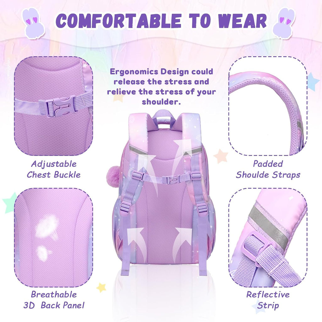 Kids Backpack For Girls - School Bags For Middle School Students - Book Bag For Elementary Primary - Kawaii Ita Backpack - Purple