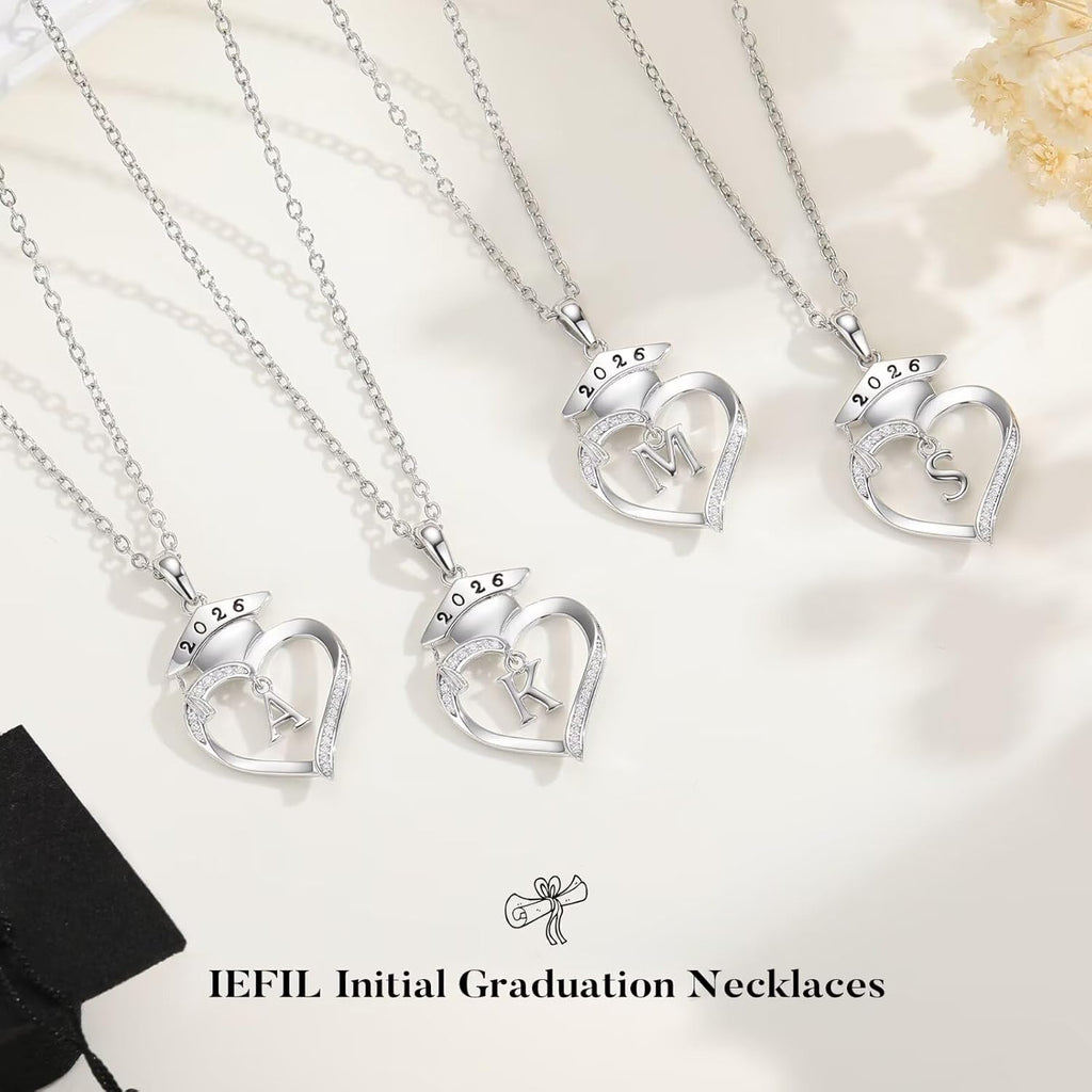 Iefil 2026 Graduation Gifts for Women Her - 925 Sterling Silver Heart Initial Letter Necklace, 2026 College Graduation Gifts for Women Her