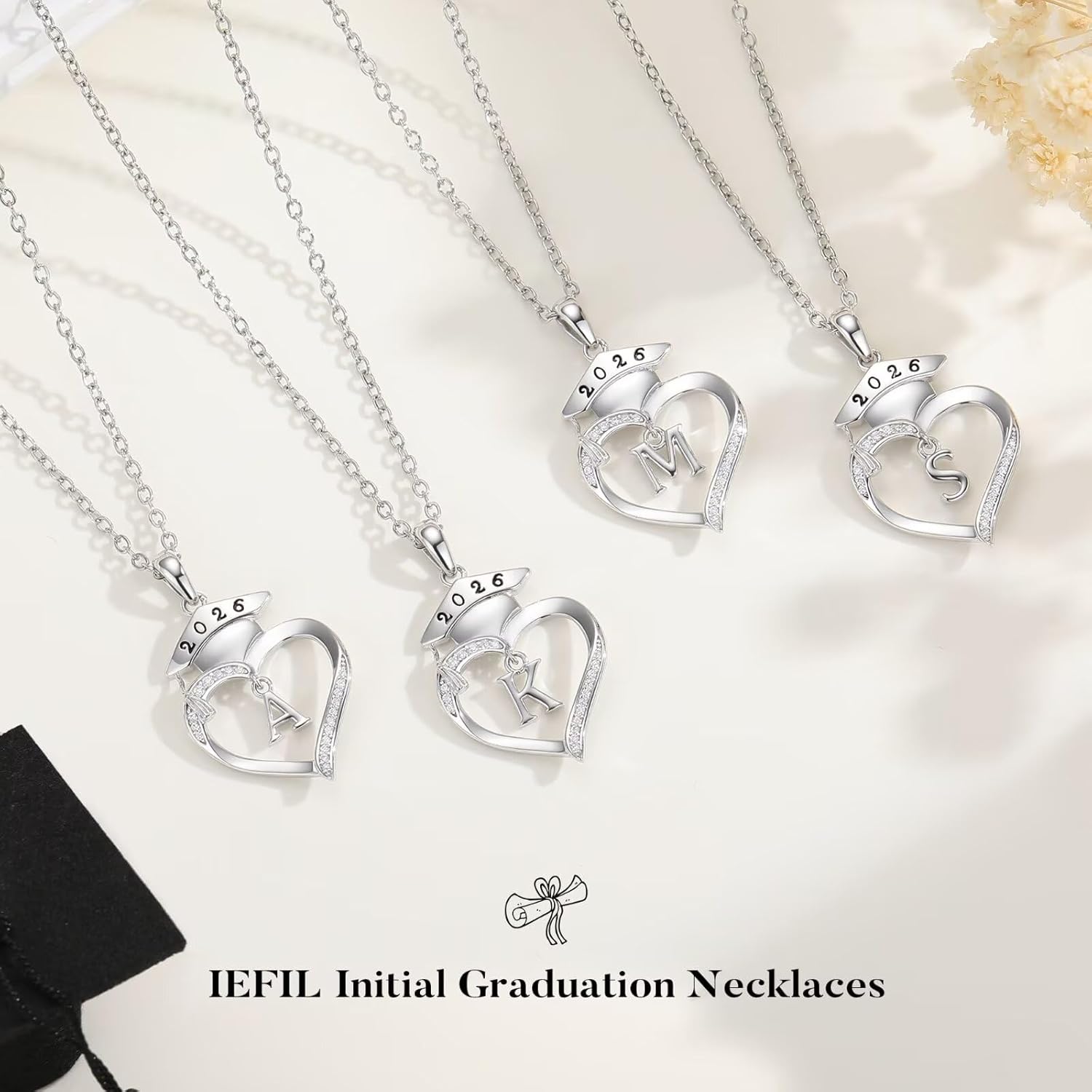 Iefil 2026 Graduation Gifts for Women Her - 925 Sterling Silver Heart Initial Letter Necklace, 2026 College Graduation Gifts for Women Her