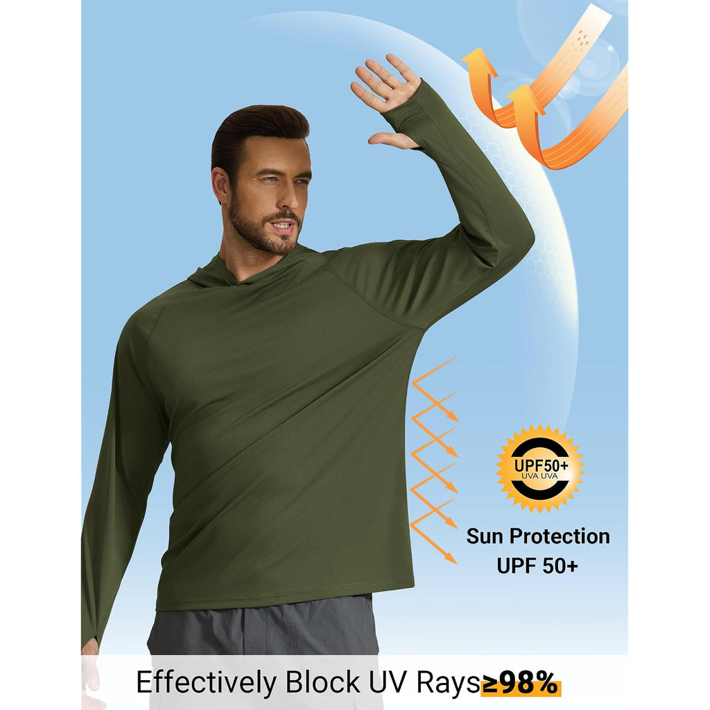 Coofandy Men'S Spf 50+ Sun Shirts Long Sleeve Rash Guard Thin Summer Hoodie Sun Protection Fishing Shirt With Thumbhole