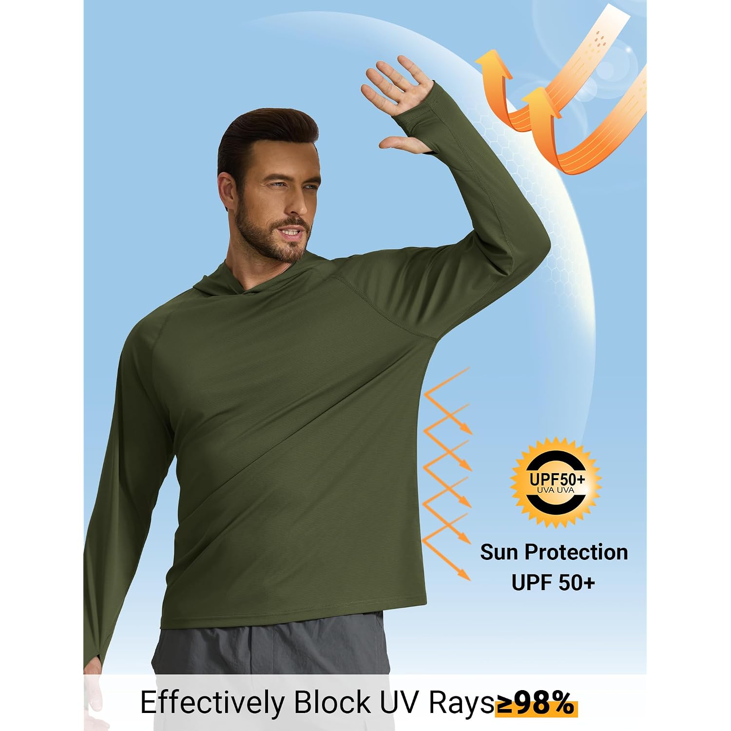 Coofandy Men'S Spf 50+ Sun Shirts Long Sleeve Rash Guard Thin Summer Hoodie Sun Protection Fishing Shirt With Thumbhole