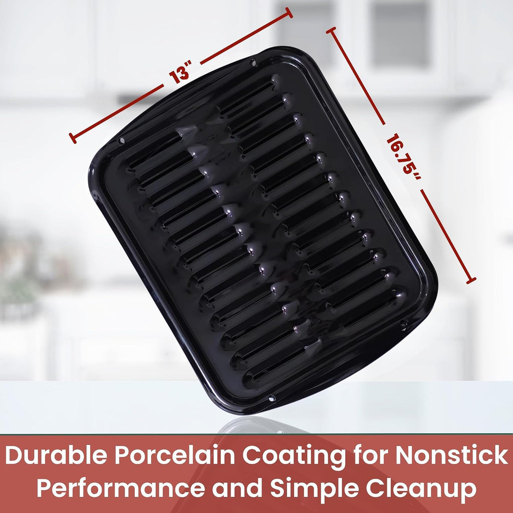 Broiler Pan For Oven Nonstick 16.75” X 13” Porcelain Nonstick Coated - Broiling Pan For Oven Withstands Heat Up To 550° F - Heavy Duty Broil Pans And Rack Circulates Heat And Drains Fat (Black)