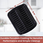 Broiler Pan For Oven Nonstick 16.75” X 13” Porcelain Nonstick Coated - Broiling Pan For Oven Withstands Heat Up To 550° F - Heavy Duty Broil Pans And Rack Circulates Heat And Drains Fat (Black)