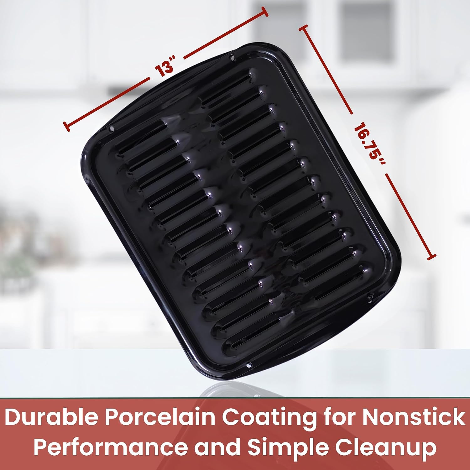 Broiler Pan For Oven Nonstick 16.75” X 13” Porcelain Nonstick Coated - Broiling Pan For Oven Withstands Heat Up To 550° F - Heavy Duty Broil Pans And Rack Circulates Heat And Drains Fat (Black)