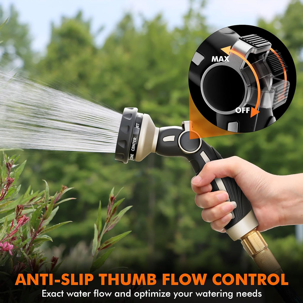 Restmo Hose Nozzle Heavy Duty, Metal Water Hose Sprayer For Garden | 9 Spray Patterns, Leak Proof, Thumb Flow Control, On/Off Valve, Ideal For Outdoor Lawn & Plant, Car & Pet, Black