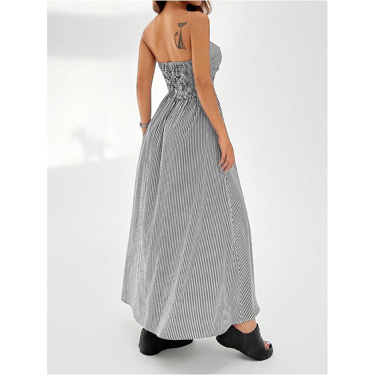 Milumia Women'S Striped Strapless Maxi Dress Summer Casual Tube Top Long Dresses With Pocket