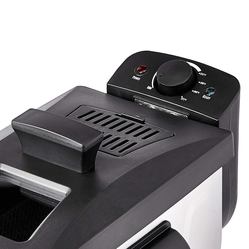 Amazon Basics 3.2-Qt (3.0L) Electric Deep Fryer With Adjustable Temperature Control, Easy Draining Basket, Viewing Window, Fast-Heating 1500W, Stainless Steel Exterior, Black & Silver