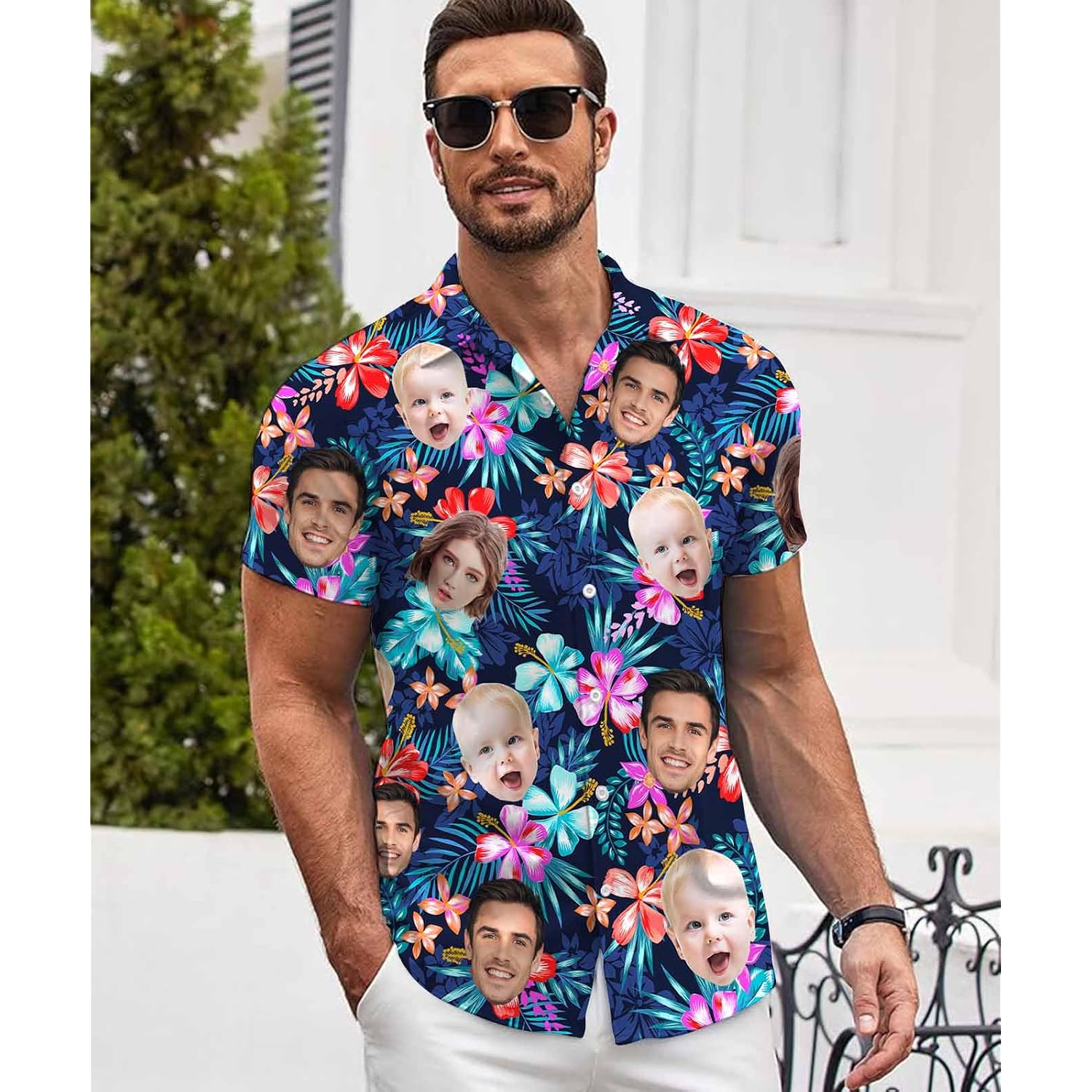 Custom Hawaiian Shirt W/Face For Men Personalized Funny Button Down Hawaiian Shirts W/Photo Tropical Beach Shirts