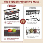 Sevenblue 2 Tier Large Fruit Basket for Kitchen Counter with 2 Mobile Banana Hangers, 2026 Pro Detachable Metal Fruit Bowl with Wooden Handle, Fruit Holder for Bread Snack Veggies with Protective Mats