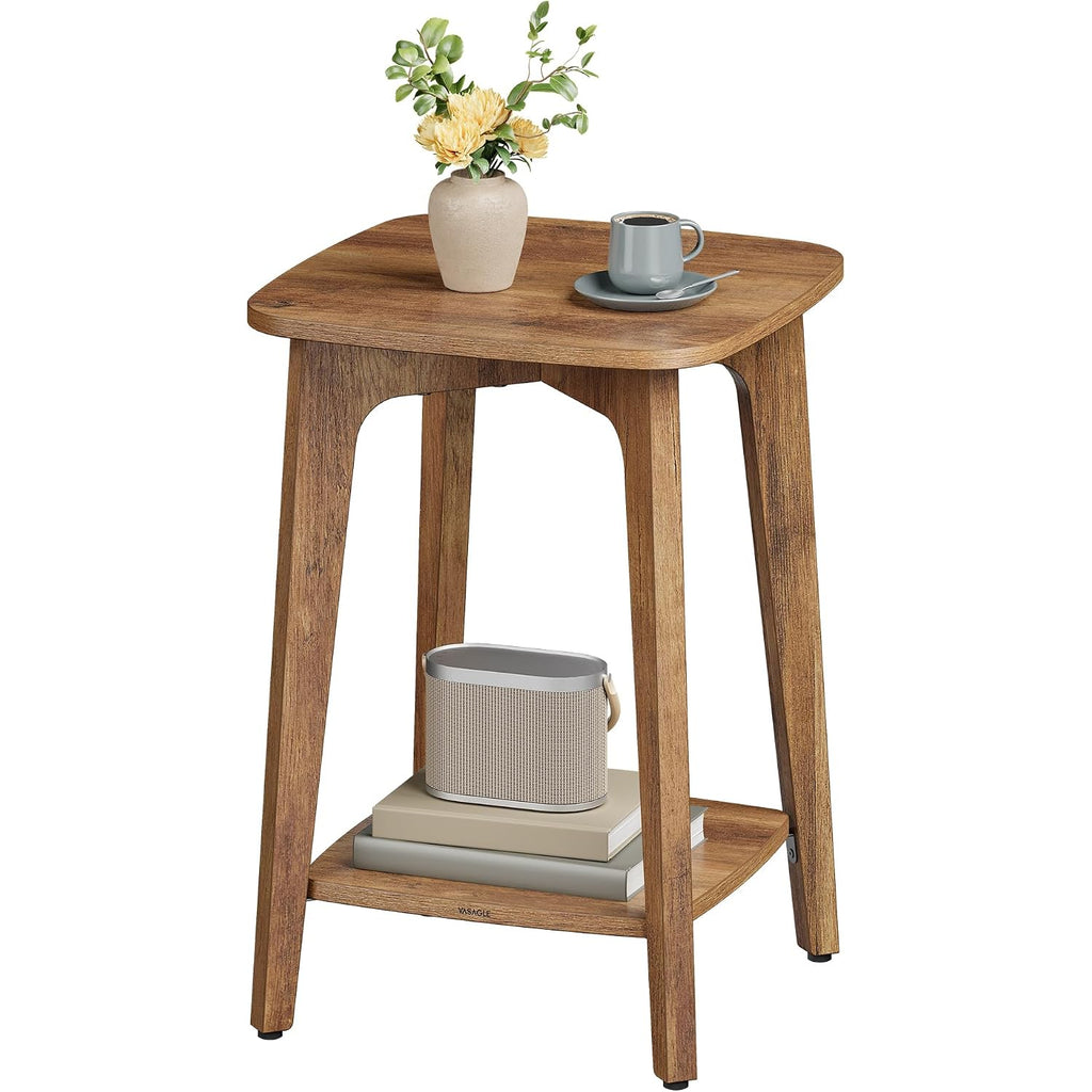 Vasagle Side Table, 2-Tier Small Square End Table, Nightstand | With Tapered Legs, Curved Transitions, Honey Brown, Maezo Collection, Ulet236K01