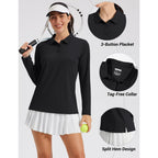 Women's Long Sleeve Polo Shirts UPF 50+ Golf Tops Moisture Wicking Collared Shirt Tennis 3-Button