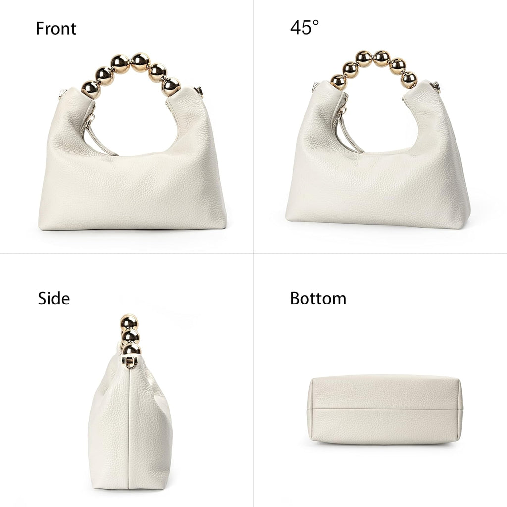 DORIS&JACKY Small Top Handle Clutch Purse for Women, Designer Evening Bag With Pearl Tote Handle and Chain Strap
