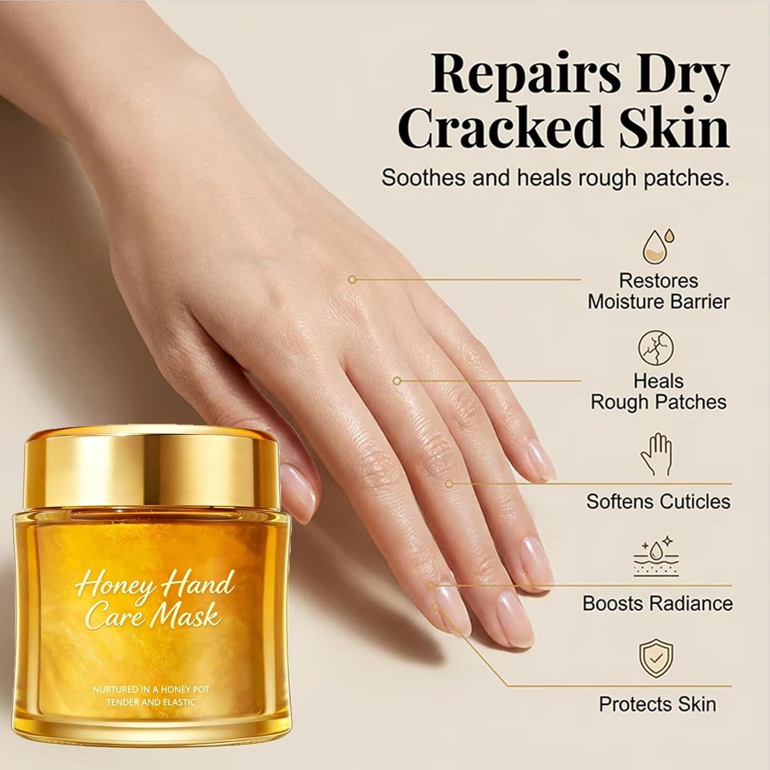 Moisturizing Nourishing Honey Hand Mask, Milk Honey Peel Off Hand Wax Moisturizing Hydrating Hand Masks for Women, 100g (1)