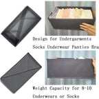 Bructhun Sock Drawer Organizer 3 Pack - Collapsible Fabric Storage Bins For Underwear Divider, Small Closet Organizers With 3 Compartments, Gray