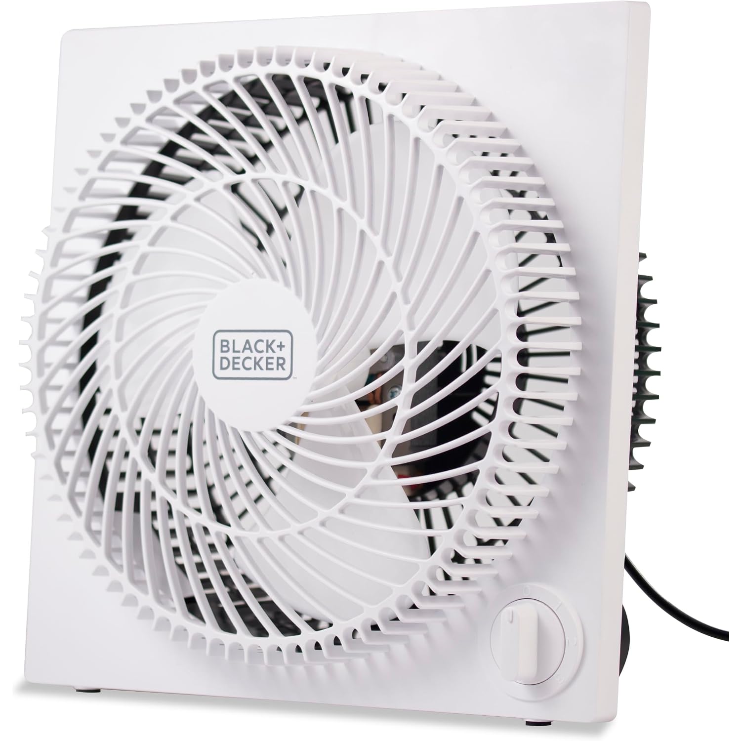 Black+Decker 9-Inch Frameless Box Fan, 3-Speed Settings, Bfb09W, White | Desk Fan With 3-Speed Settings, Quiet And Lightweight Portable For Home Office Or Garage, Self-Standing Frameless Design