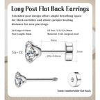 8MM Extra Long Post Earrings for Thick Earlobes 316L Surgical Stainless Steel Flat Back Earrings Hypoallergenic 5A Cubic Zirconia Stud Earrings for Women Men