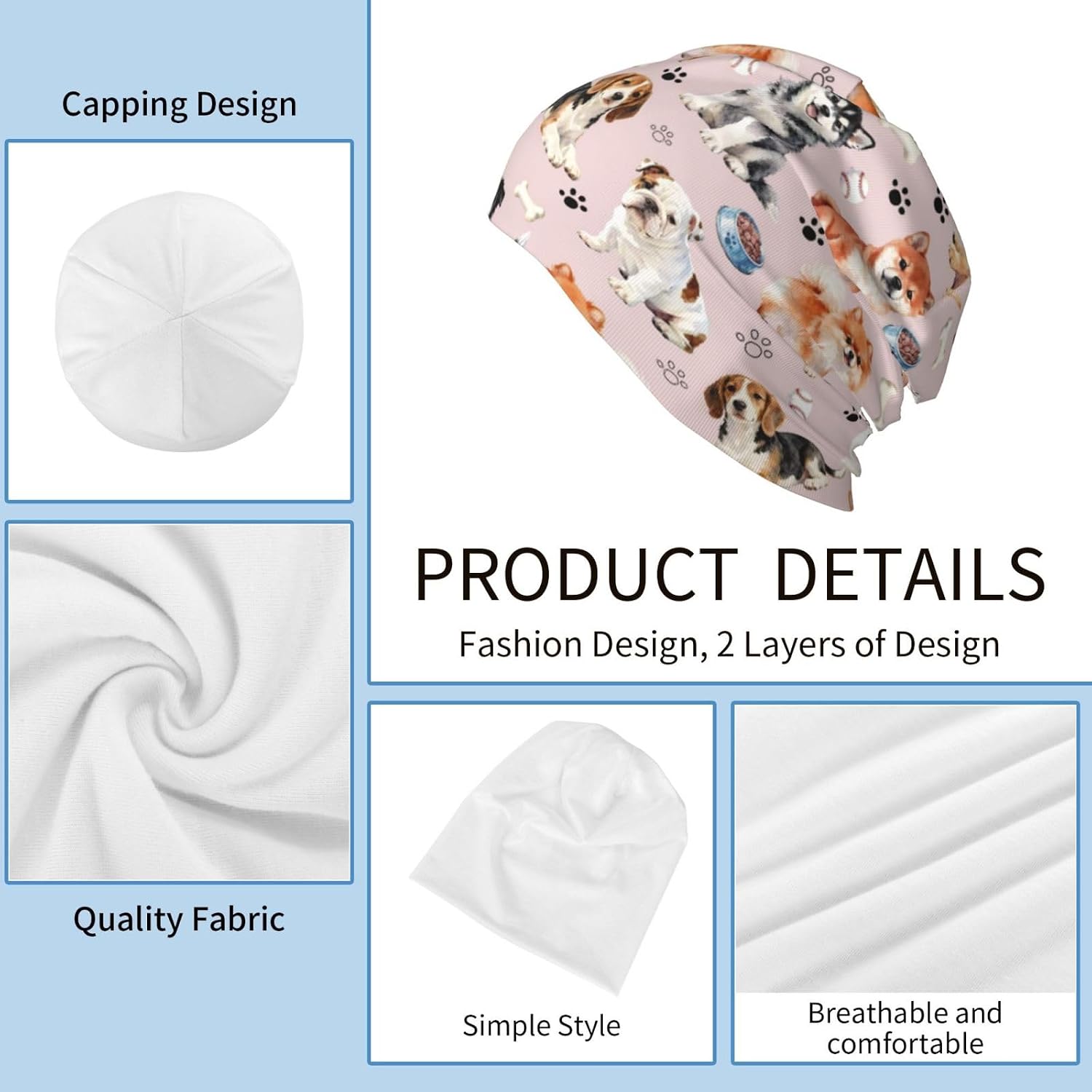Beanie Hat Skull Cap Chemo Hat Slouchy Cap Headwear Stretch Knitted Hats Dog
