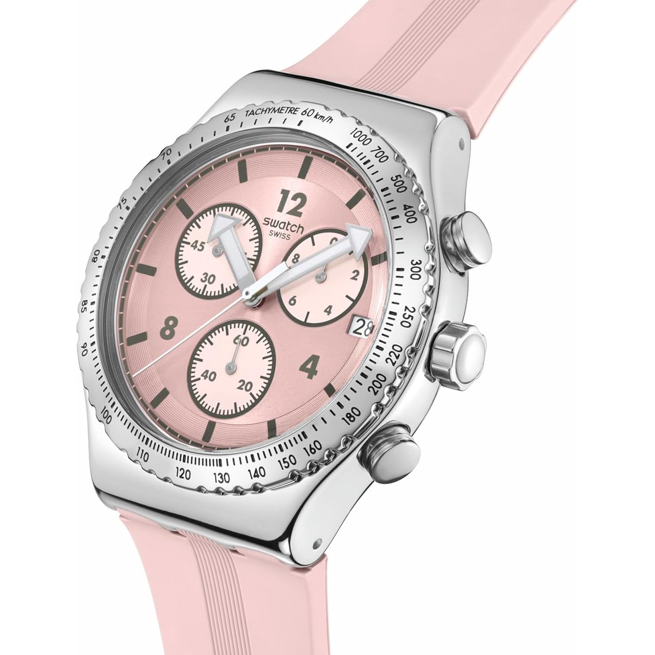 Swatch I New Chrono Unisex Watch Dress Stainless Steel Pink Quartz Waterproof Poppingly Pink