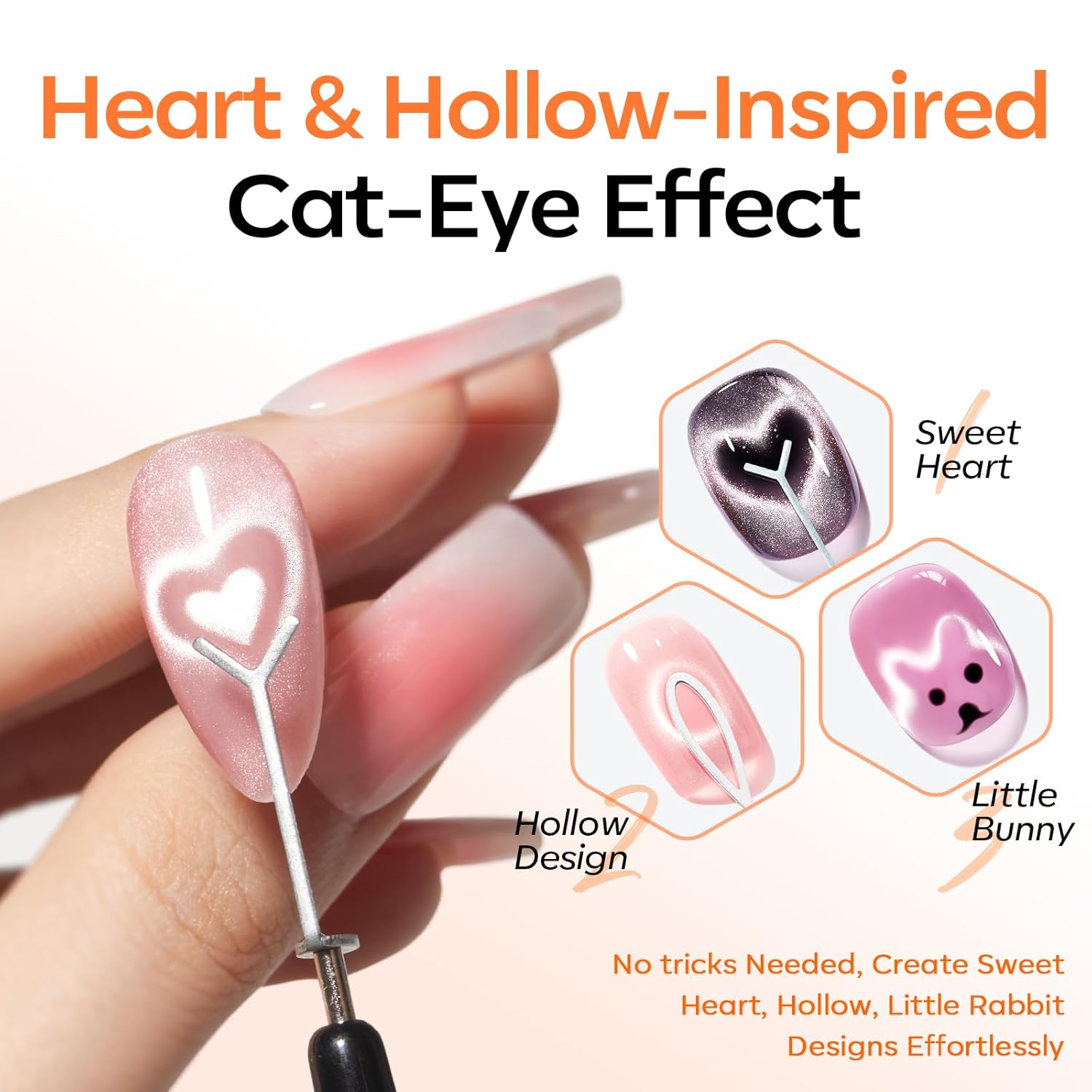 modelones Cat Eye Magnet, 10PCS Cateye Magnet for Nails Cat Eye Gel Nail Polish Tools Heart Hole Square Powerful 3-in-1 Dual Head Magnetic Wand Heart French Floral Effect Salon DIY Use Gift
