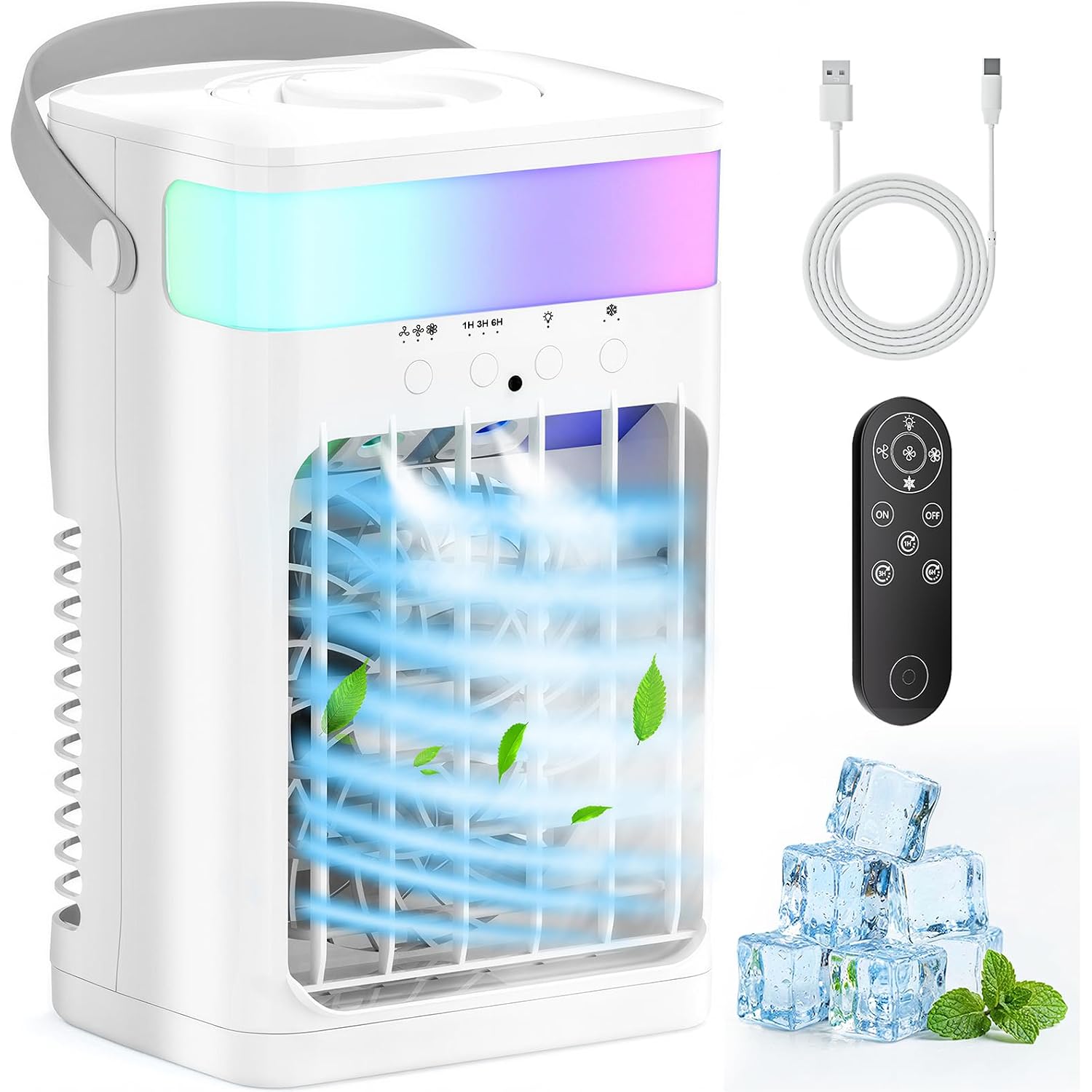 Portable Air Conditioners,Air Conditioner,Ac Unit With 1600Ml Water Tank,2 Spray Ports,3 Wind Speeds,3 Timers,10 Kinds Of Colorful Lights,Portable Ac Units For Room Camping Car Office