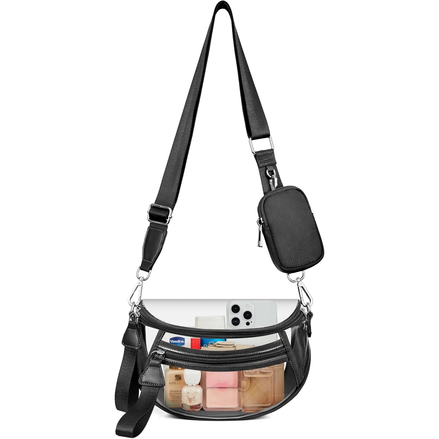 Clear Checkered Crossbody Bags For Stadium Events, Clear Purse Bum Bag For Women Concert Sport With Rfid Coin Purse
