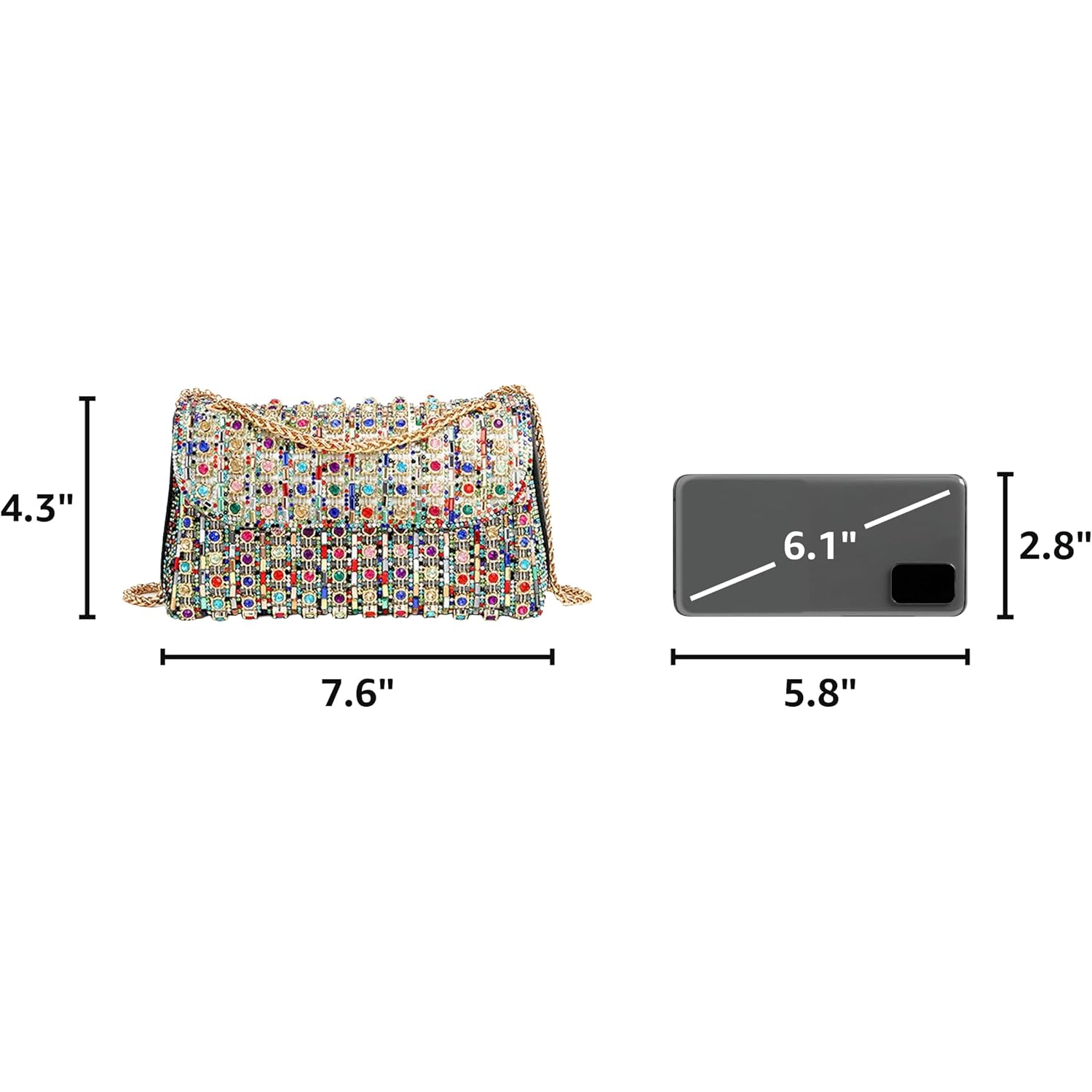 Rhinestone Clutch Purse, Sparkly Evening Bag With Chain For Women