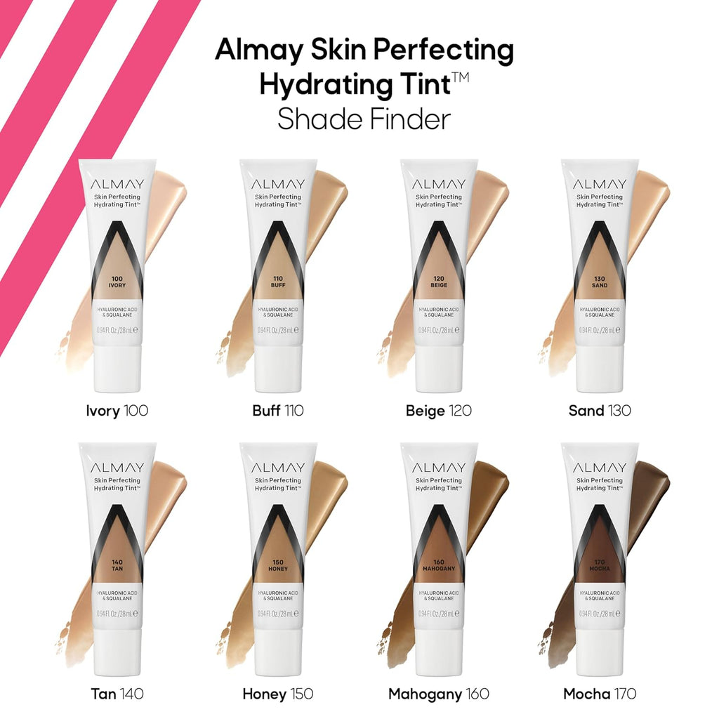 Almay Hydrating Liquid Foundation Tint, Lightweight with Light Coverage, Naturally Dewy Finish, Hypoallergenic, Dermatologist TestedFragrance Free, 100 Ivory, 0.94 fl oz.