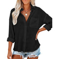 Womens Button Down Shirts Long Sleeve Linen Casual Collared Blouses Loose Fit