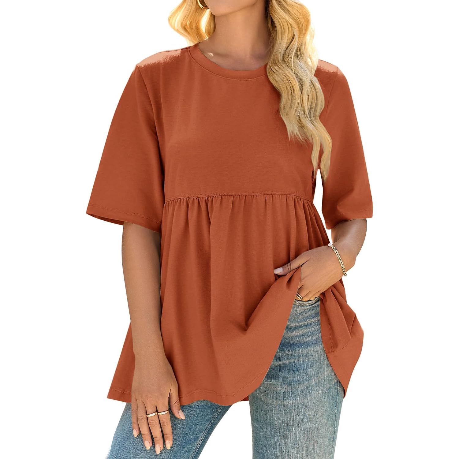 Cicy Bell Womens Summer Babydoll Tops Oversized Short Sleeve Crewneck T Shirts Casual Loose Plus Size Tunics