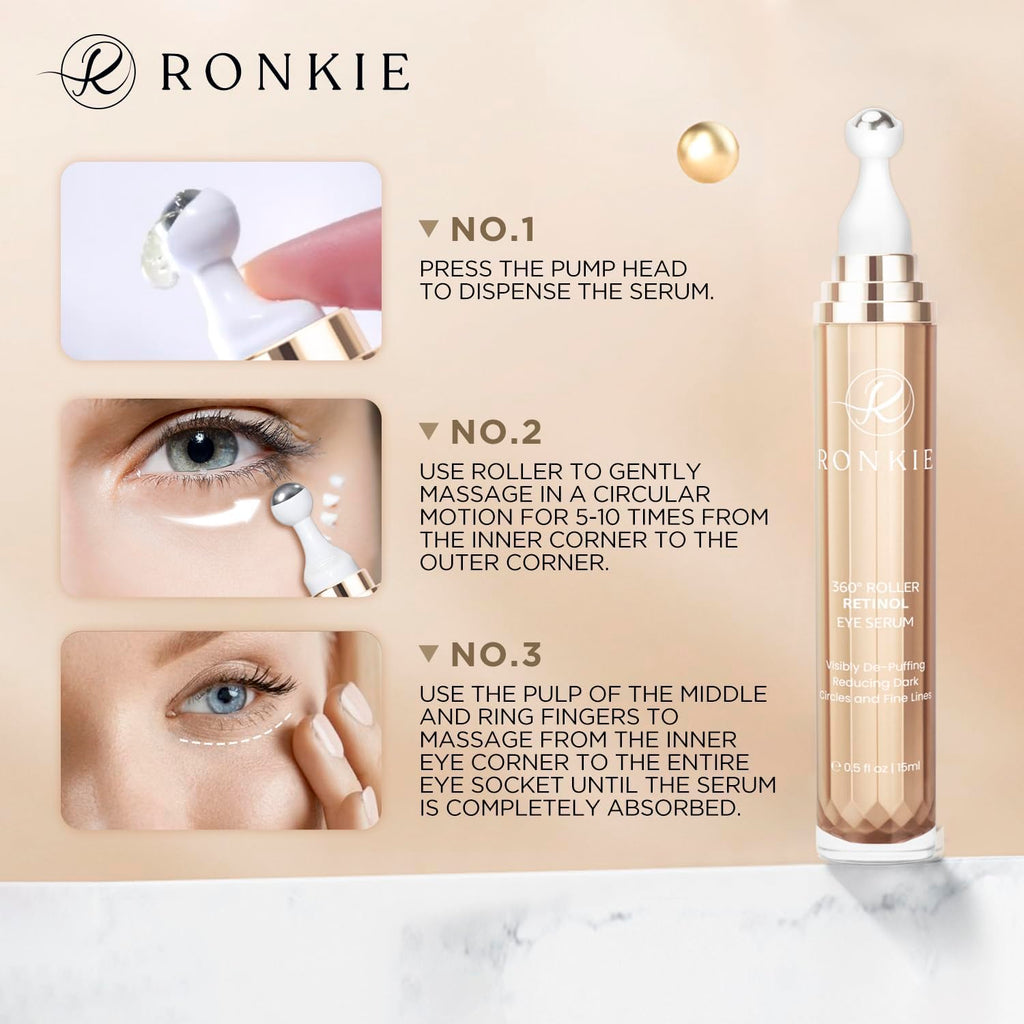 Ronkie Eye Cream For Dark Circles: Under Eye Cream With Retinol Caffeine - Reduces Under Eye Bags And Fine Lines (Gold, 15Ml)