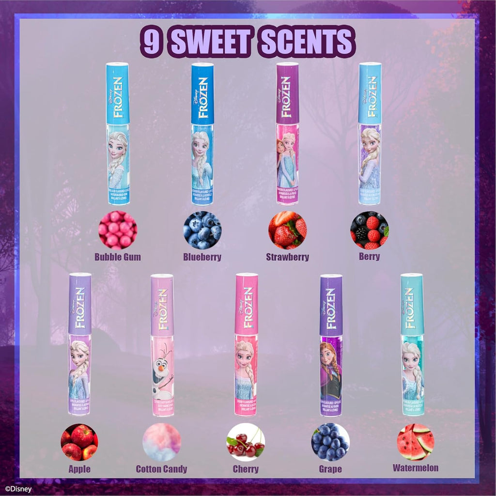 Townley Girl Disney Frozen Elsa Lip Gloss with Acrylic Stand for Storage and Display, Plant Based Lip Gloss, Perfect for Parties, Sleepovers, Makeovers, Birthday Gift for Girls, Age 3
