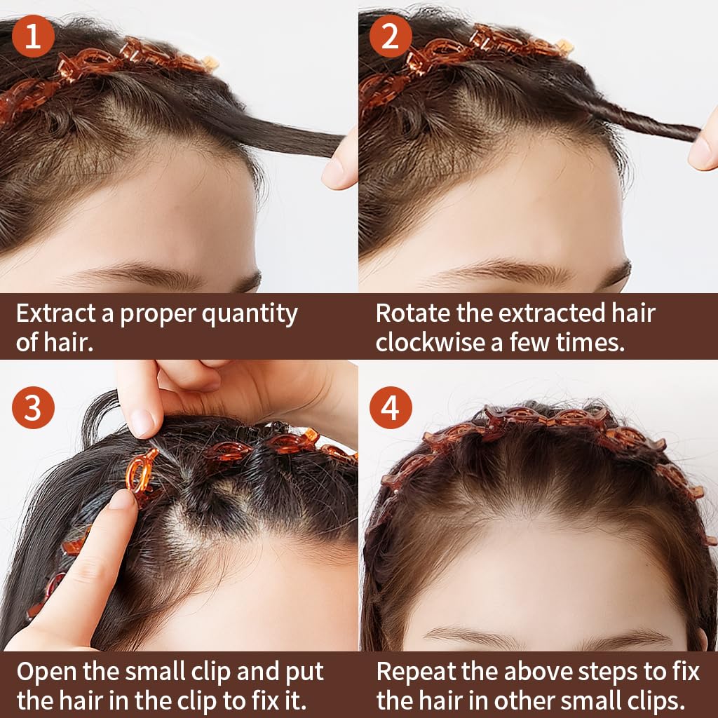 2 Pack Clip Headband For Twisty Bangs, 90S Hair Accessories For Women With 8 Mini Clips, Braided Hair Clip Headbands For Y2K Fashion Styling, Black And Brown