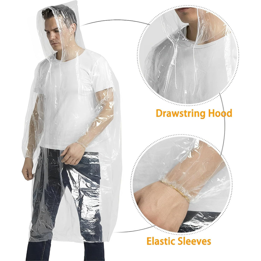 Rain Ponchos Disposable For Adults Women, Clear Family Pack Raincoats With Hood Sleeves For Disney Travel