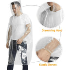 Rain Ponchos Disposable For Adults Women, Clear Family Pack Raincoats With Hood Sleeves For Disney Travel