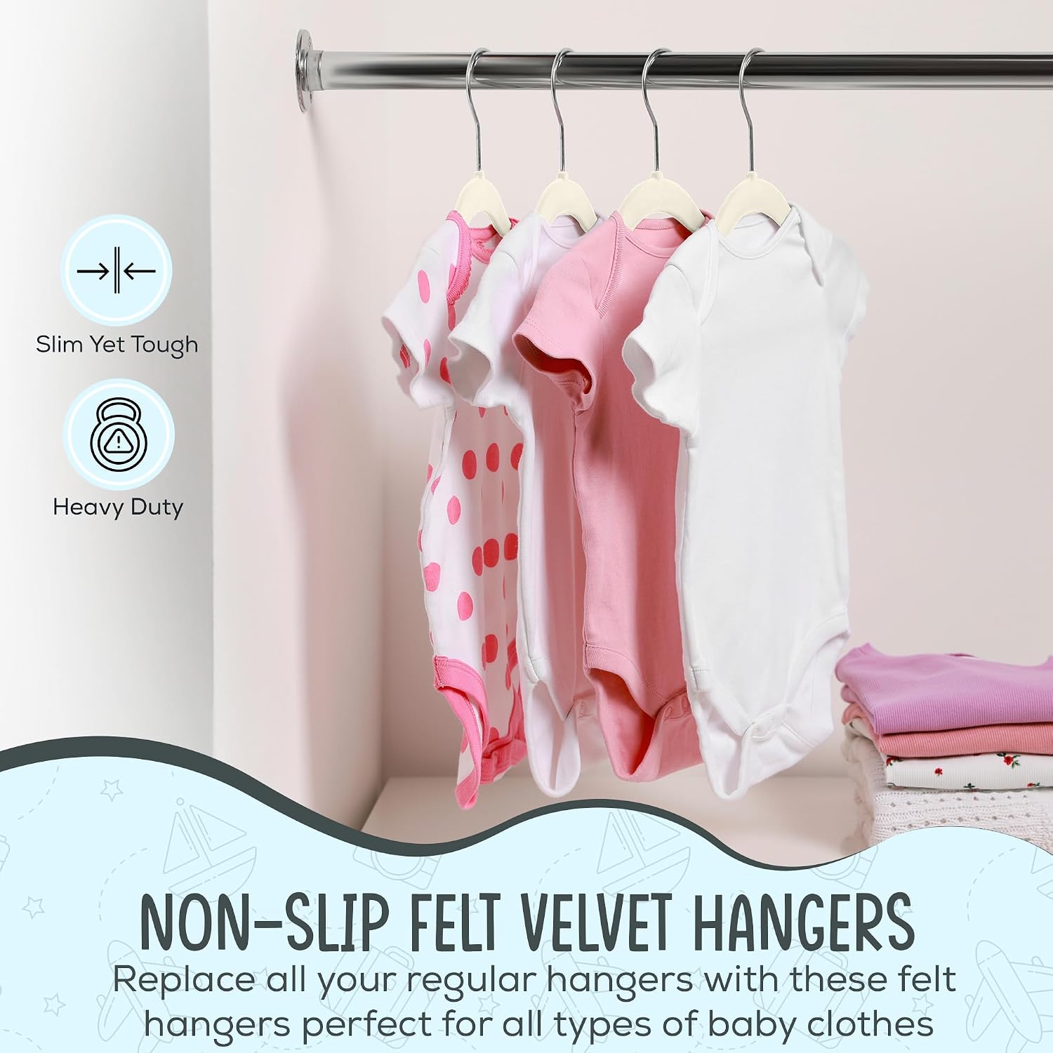 50 Premium Baby Velvet Hangers - 11.8" Non-Slip, Ultra-Slim Space-Saving Children Closet Hangers - 360° Swivel Hook, Strong & Durable Infant & Toddler Clothes Hangers For Wardrobe - Ivory