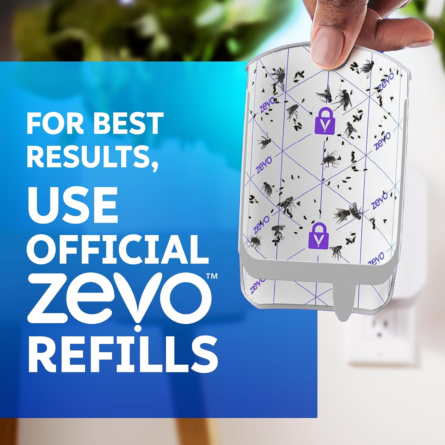 Zevo Flying Insect Trap - Plug-In Indoor Fly Trap And Bug Light Trap Refill With Blue And Uv Light - No-Mess Cartridge For House Flies, Fruit Fly Trap And Gnats (1 Plug-In Base And 1 Cartridge)