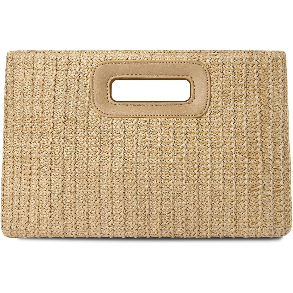 Beach Clutch Bag Straw Summer Clutch Purses for Women Handmade Woven Purse Detachable Gold Chain, Crossbody