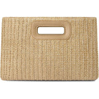 Beach Clutch Bag Straw Summer Clutch Purses for Women Handmade Woven Purse Detachable Gold Chain, Crossbody