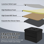Zoes Homeware Small Storage Ottoman Foot Rest, Velvet Ottoman With Storage And Side Pocket, Black Foot Rest For Couch, Foldable Footstool For Chair, Living Room&Dorm, 16"X12"X12"
