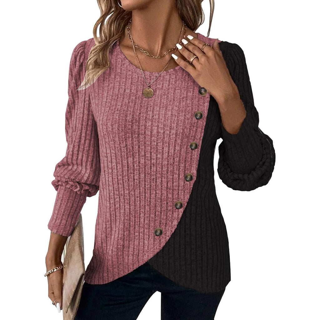 MixShe Womens Knit Sweaters 2026 Fall Winter Casual Long Sleeve Ribbed Colorblock Button Pullover Tops