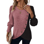 MixShe Womens Knit Sweaters 2026 Fall Winter Casual Long Sleeve Ribbed Colorblock Button Pullover Tops