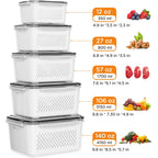 5-Pack Fruit Storage Containers for Fridge with Removable Colanders, 4 in 1 Produce Storage Containers with Lids, Leakproof Fridge Organizer Bins for Salad Berry Lettuce Vegetables Meat Keeper Fresh