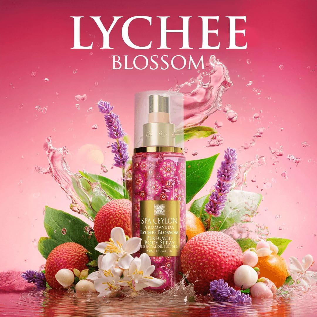 SPA CEYLON Lychee Blossom Body Spray, Fruity Floral Mist with Lychee Blossom, Asian Violet & Island Florals, Refreshing Women’s Perfume, 200ml